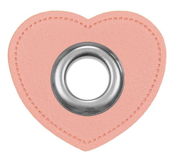 Ösen-Patches Herzform Breite 39 mm ,Höhe 35 mm , Ø 10 mm,  Lachs